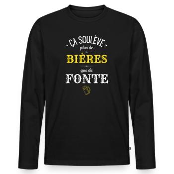 Alcool humour bière phrase drôle blague apéro - T-shirt manches longues Premium bio Homme - noir - Devant - Nico (187cm)