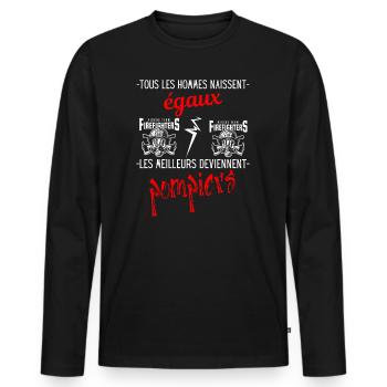 Humour sapeur-pompier personnalisé cadeau pompier - T-shirt manches longues Premium bio Homme - noir - Devant - Nico (187cm)