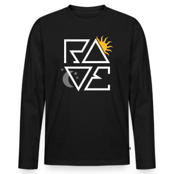 RAVE Minimal Text Sonne Mond Sterne Symbole - Männer Premium Bio Langarmshirt - Schwarz - Vorne - Nico (187cm)