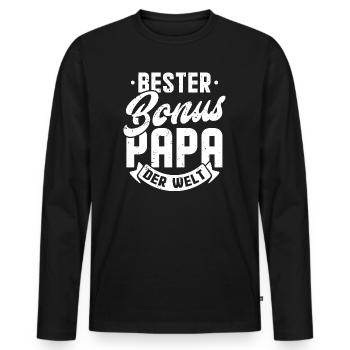 Bester Bonus Papa der Welt - Männer Premium Bio Langarmshirt - Schwarz - Vorne - Nico (187cm)