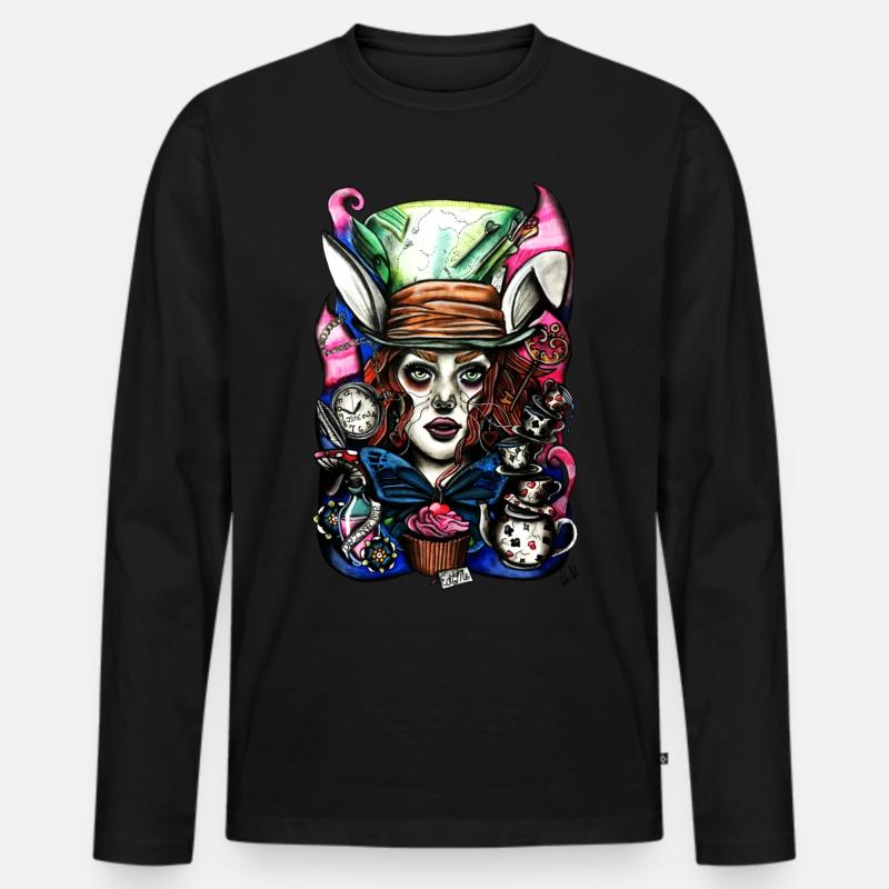 Alice im Wunderland - Männer Premium Bio Langarmshirt - Schwarz