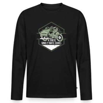 Ostalgie Schwalbe Simson Suhl -zwei takte zu viel - Männer Premium Bio Langarmshirt - Schwarz - Vorne - Nico (187cm)