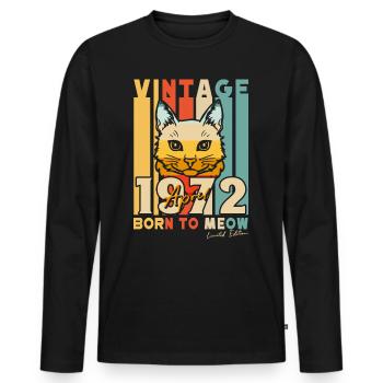 Born To Meow 1972 Anniversary 50 Years April - Men's Premium Organic Long Sleeve Shirt - black - Front - Nico (187cm)