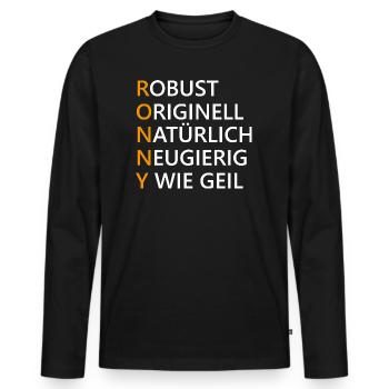 Ronny Name Geschenk - Männer Premium Bio Langarmshirt - Schwarz - Vorne - Nico (187cm)