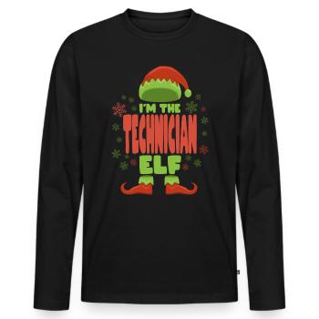 Elfe de Noël Technicien - T-shirt manches longues Premium bio Homme - noir - Devant - Nico (187cm)