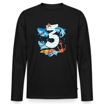 3. Geburtstag Haie Hai Haifisch Junge 3 Jahre alt - Männer Premium Bio Langarmshirt - Schwarz - Vorne - Nico (187cm)