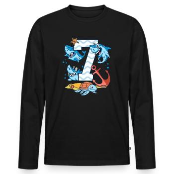 7. Geburtstag Haie Hai Haifisch Junge 7 Jahre alt - Männer Premium Bio Langarmshirt - Schwarz - Vorne - Nico (187cm)