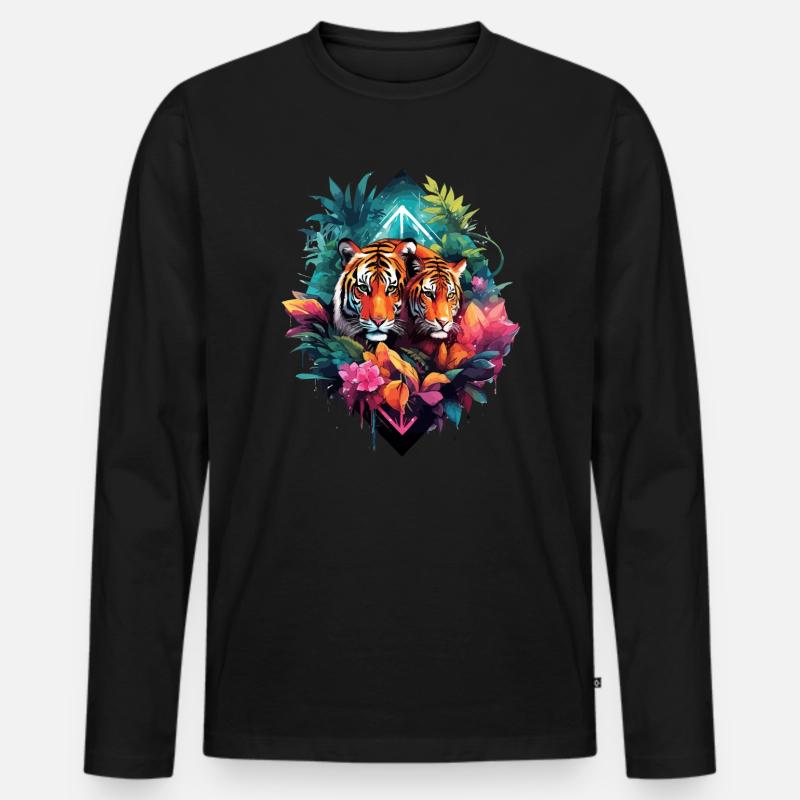 Tiger im Dschungel - Männer Premium Bio Langarmshirt - Schwarz
