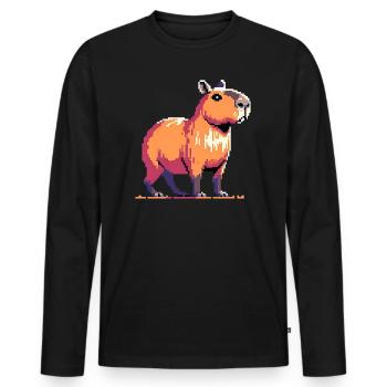 Geek Pixel Art Capybara - Men's Premium Organic Long Sleeve Shirt - black - Front - Nico (187cm)
