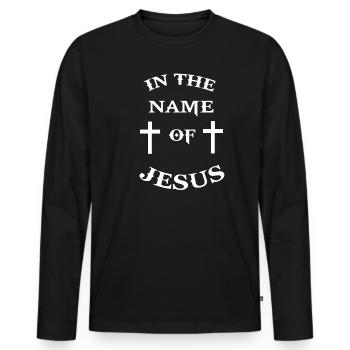 Jesus Christus Religion Christentum Kreuz Spruch - Männer Premium Bio Langarmshirt - Schwarz - Vorne - Nico (187cm)