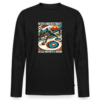 Ne sous-estimez jamais un vieil homme avec un balai - T-shirt manches longues Premium bio Homme - noir - Devant - Nico (187cm)