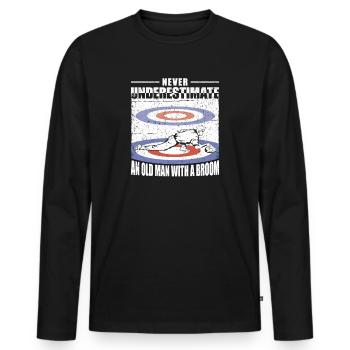Ne sous-estimez jamais un vieil homme avec un balai - T-shirt manches longues Premium bio Homme - noir - Devant - Nico (187cm)