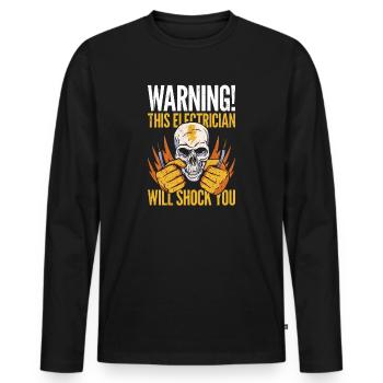 Avertissement! Cet électricien va vous choquer - T-shirt manches longues Premium bio Homme - noir - Devant - Nico (187cm)
