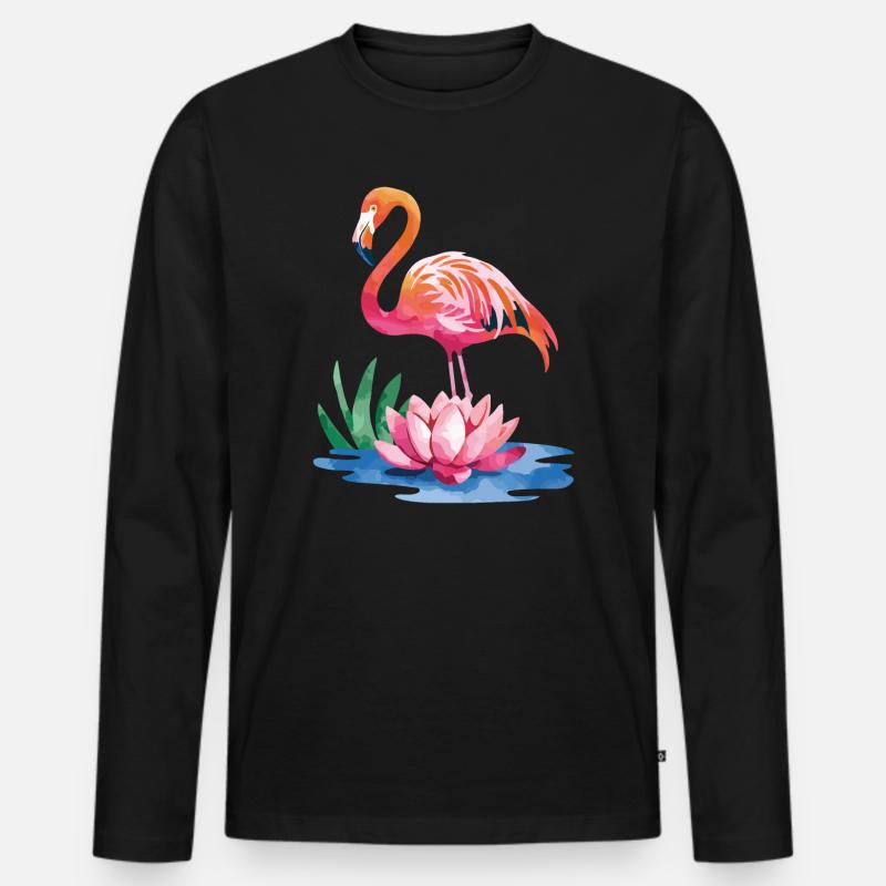 Flamingo - Männer Premium Bio Langarmshirt - Schwarz