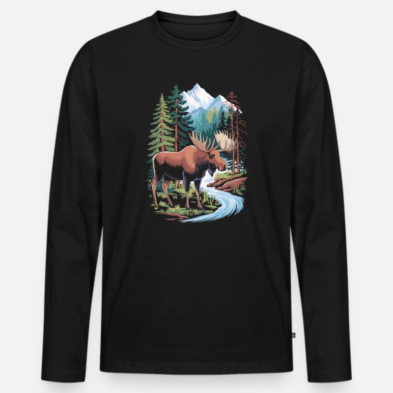 Elch - Männer Premium Bio Langarmshirt - Schwarz
