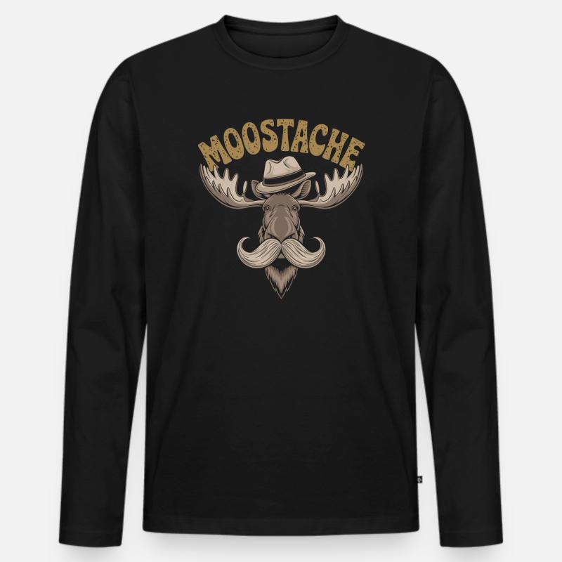Moustache Bart Bärtig Elch - Männer Premium Bio Langarmshirt - Schwarz