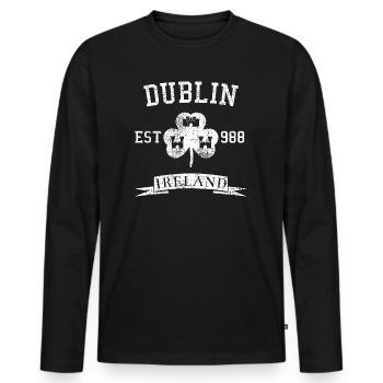 Dublin - Männer Premium Bio Langarmshirt - Schwarz - Vorne - Nico (187cm)