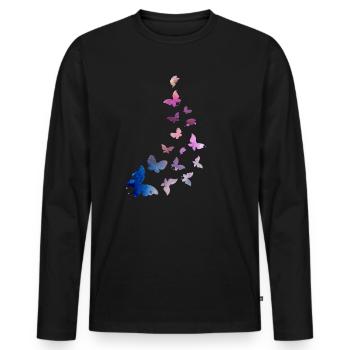papillon essaim harmonie bleu rose - T-shirt manches longues Premium bio Homme - noir - Devant - Nico (187cm)