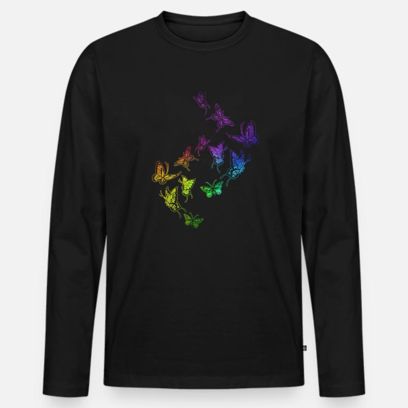 Schmetterling Schwarm Harmonie Regenbogen - Männer Premium Bio Langarmshirt - Schwarz