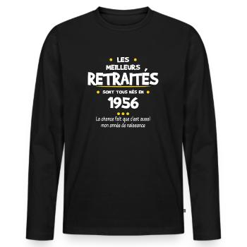 Retraite et 1956 cadeau humour retraité - T-shirt manches longues Premium bio Homme - noir - Devant - Nico (187cm)