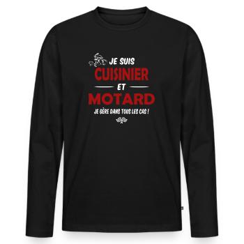 Cuisinier et motard cadeau humour moto - T-shirt manches longues Premium bio Homme - noir - Devant - Nico (187cm)