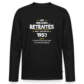 Retraite et 1957 cadeau humour retraité - T-shirt manches longues Premium bio Homme - noir - Devant - Nico (187cm)