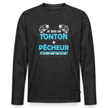Tonton pêcheur - T-shirt manches longues Premium bio Homme - anthracite chiné - Devant - Nico (187cm)