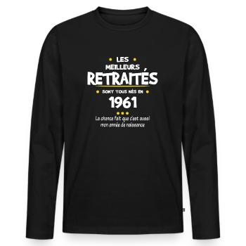 Retraite et 1961 cadeau humour retraité - T-shirt manches longues Premium bio Homme - noir - Devant - Nico (187cm)