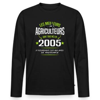 Agriculteur né en 2005 / naissance humour - T-shirt manches longues Premium bio Homme - noir - Devant - Nico (187cm)