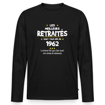 Retraite et 1962 cadeau humour retraité - T-shirt manches longues Premium bio Homme - noir - Devant - Nico (187cm)