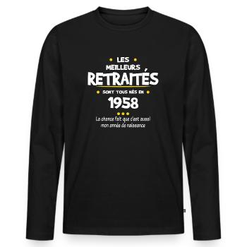 Retraite et 1958 cadeau humour retraité - T-shirt manches longues Premium bio Homme - noir - Devant - Nico (187cm)