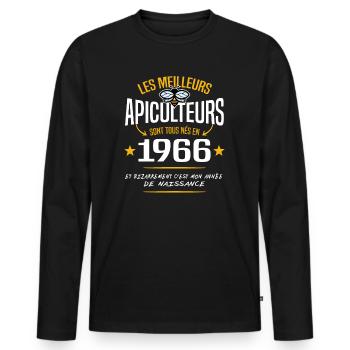 Apiculteur né en 1966 / naissance humour - T-shirt manches longues Premium bio Homme - noir - Devant - Nico (187cm)