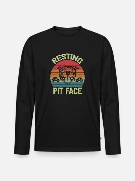 Funny Dog Resting Pit Face Vintage Pitbull Mama - Men's Premium Organic Long Sleeve Shirt - black