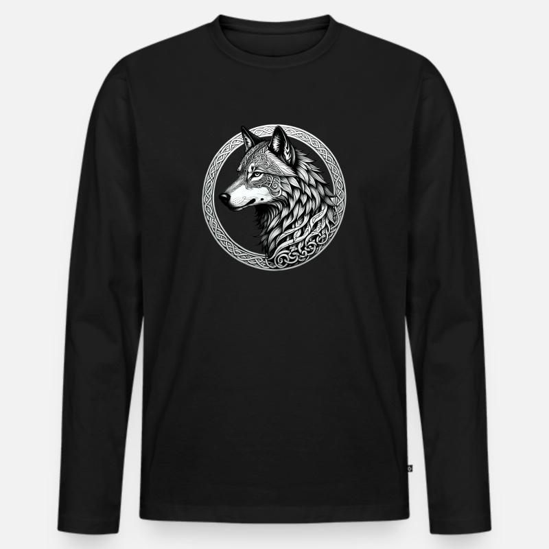 Wolf mit keltischem Knoten 02 - Männer Premium Bio Langarmshirt - Schwarz