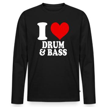 J’aime Drum & Bass Funny Witty Heart - T-shirt manches longues Premium bio Homme - noir - Devant - Nico (187cm)