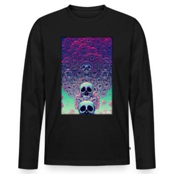 Skull Fleurs Rose Nuage - T-shirt manches longues Premium bio Homme - noir - Devant - Nico (187cm)