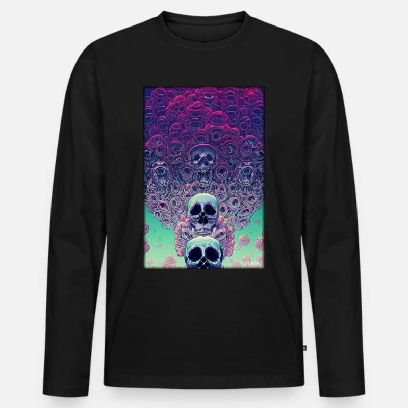 Totenschädel Blumen Rose Wolke - Männer Premium Bio Langarmshirt - Schwarz