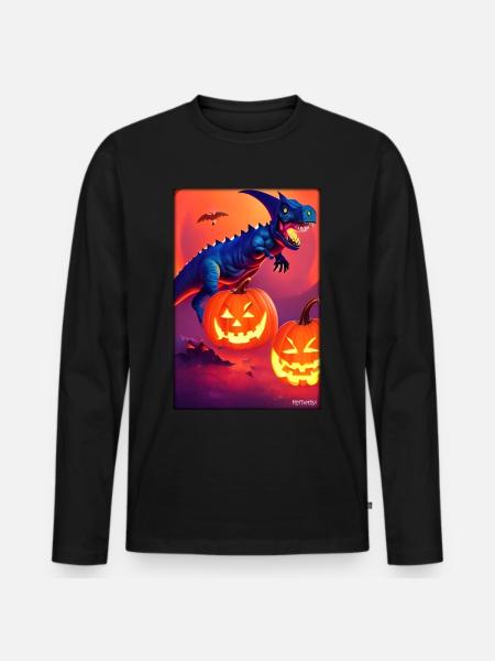 Halloween Dinosaur Pumpkin - Men's Premium Organic Long Sleeve Shirt - black