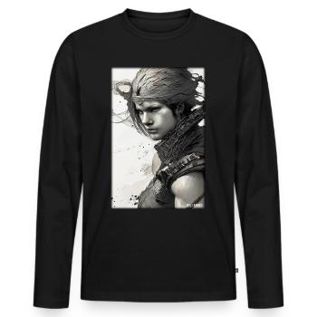 Warrior Woman Sword Vintage Black White - Men's Premium Organic Long Sleeve Shirt - black - Front - Nico (187cm)