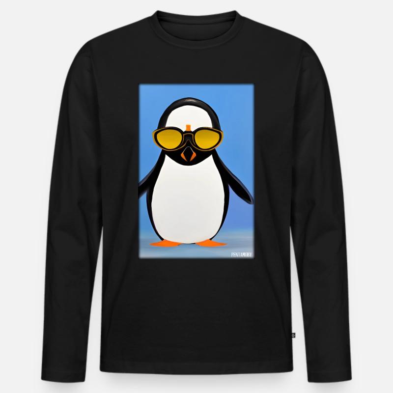 Pinguin Sonnenbrille Wildtier Vogel Seevogel - Männer Premium Bio Langarmshirt - Schwarz