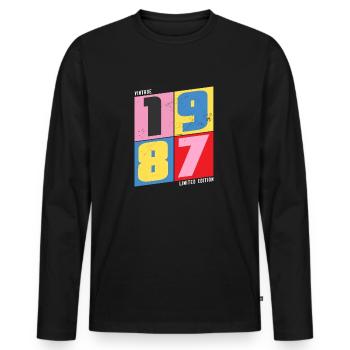 1987 vintage - Men's Premium Organic Long Sleeve Shirt - black - Front - Nico (187cm)
