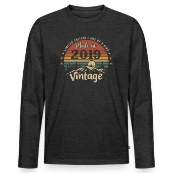 2019 Anniversaire Né En 2019 Édition Limitée - T-shirt manches longues Premium bio Homme - anthracite chiné - Devant - Nico (187cm)