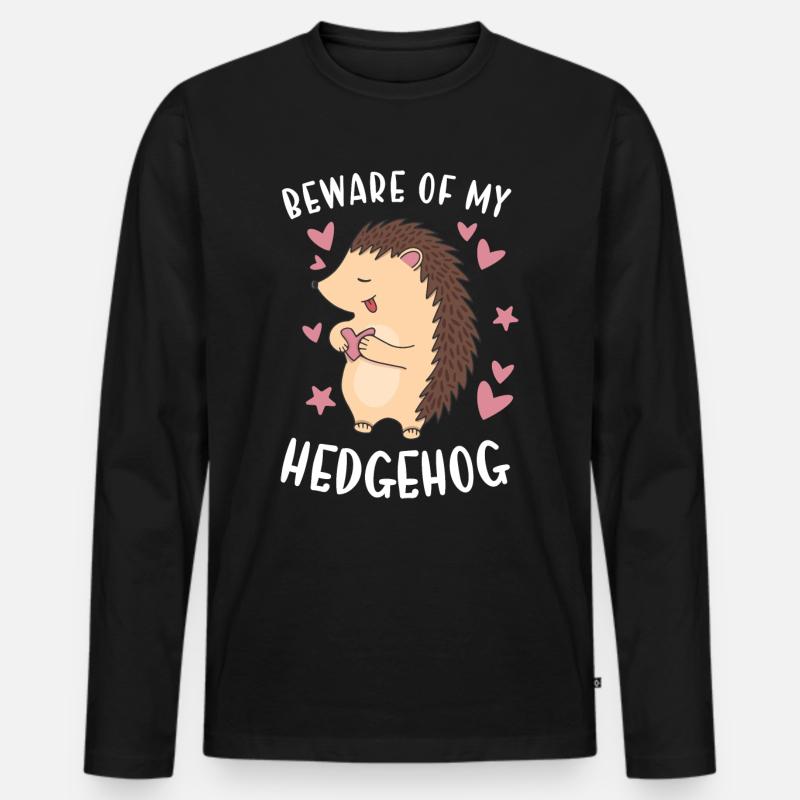 Hedgie Beware Of My Hedgehog - Männer Premium Bio Langarmshirt - Schwarz