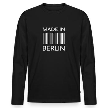 Made in Berlin Barcode | Hauptsadt Geschenk - Männer Premium Bio Langarmshirt - Schwarz - Vorne - Nico (187cm)