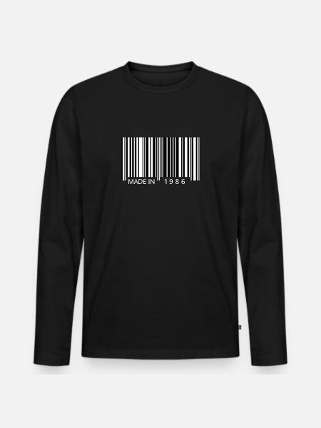 Made in 1986 Barcode Gift - Men's Premium Organic Long Sleeve Shirt - black