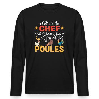 Poule poules poulailler volaille chef. Cadeau - T-shirt manches longues Premium bio Homme - noir - Devant - Nico (187cm)