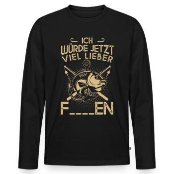 Ich würde jetzt viel lieber Fischen - Männer Premium Bio Langarmshirt - Schwarz - Vorne - Nico (187cm)