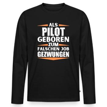 Pilot im falschen Job gelandet - Männer Premium Bio Langarmshirt - Schwarz - Vorne - Nico (187cm)