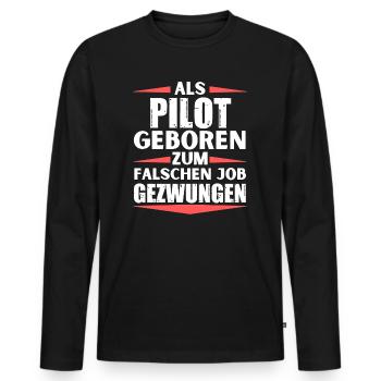 Inim falschen Job gelandetim falschen Job gelandet - Männer Premium Bio Langarmshirt - Schwarz - Vorne - Nico (187cm)