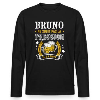 Bruno bière cadeau humour bruno - T-shirt manches longues Premium bio Homme - noir - Devant - Nico (187cm)